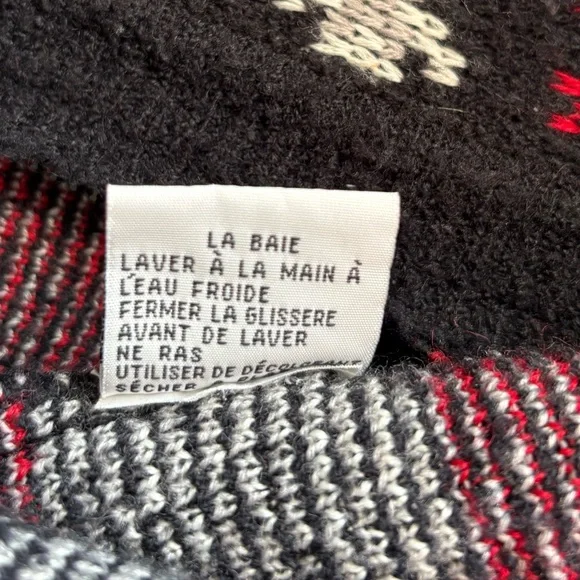 Vintage Nordic Knit Vest Full Zip Sweater Black Red White‎ Fair Isle Sleeveless - Picture 10 of 11